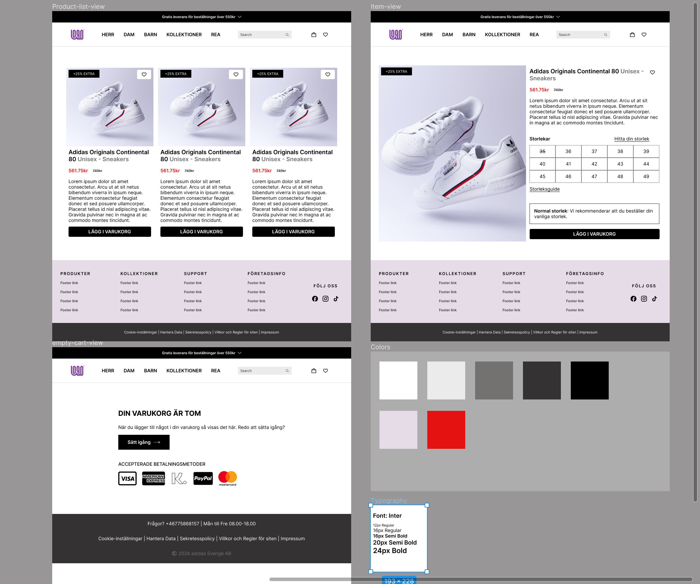 Figma-prototype for webshop