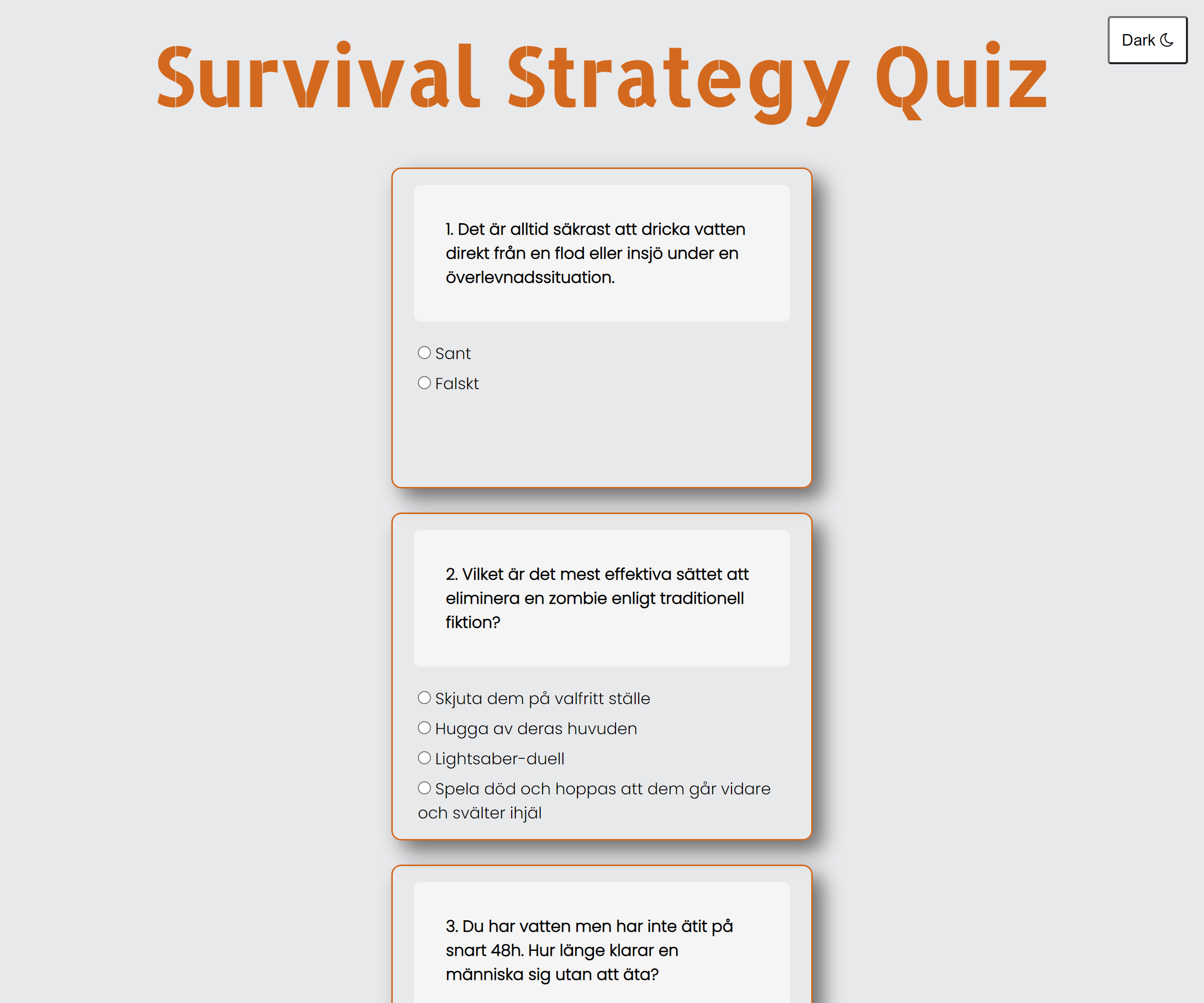 Survival strategy quiz